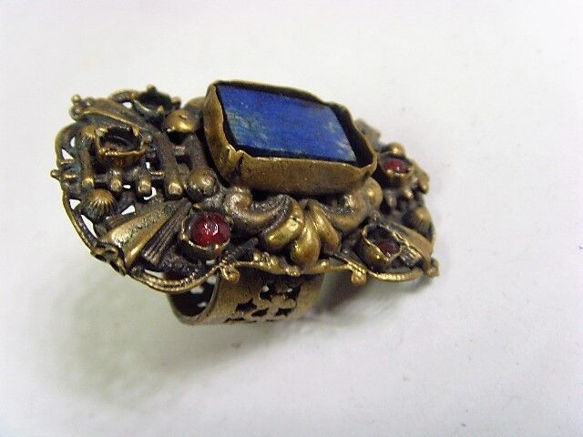 1700s antique ooak rare large ornate lapis tile ring 8 size 50224