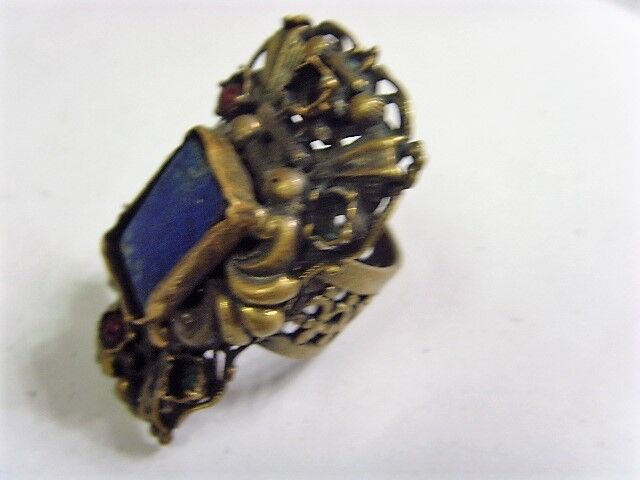 1700s antique ooak rare large ornate lapis tile ring 8 size 50224