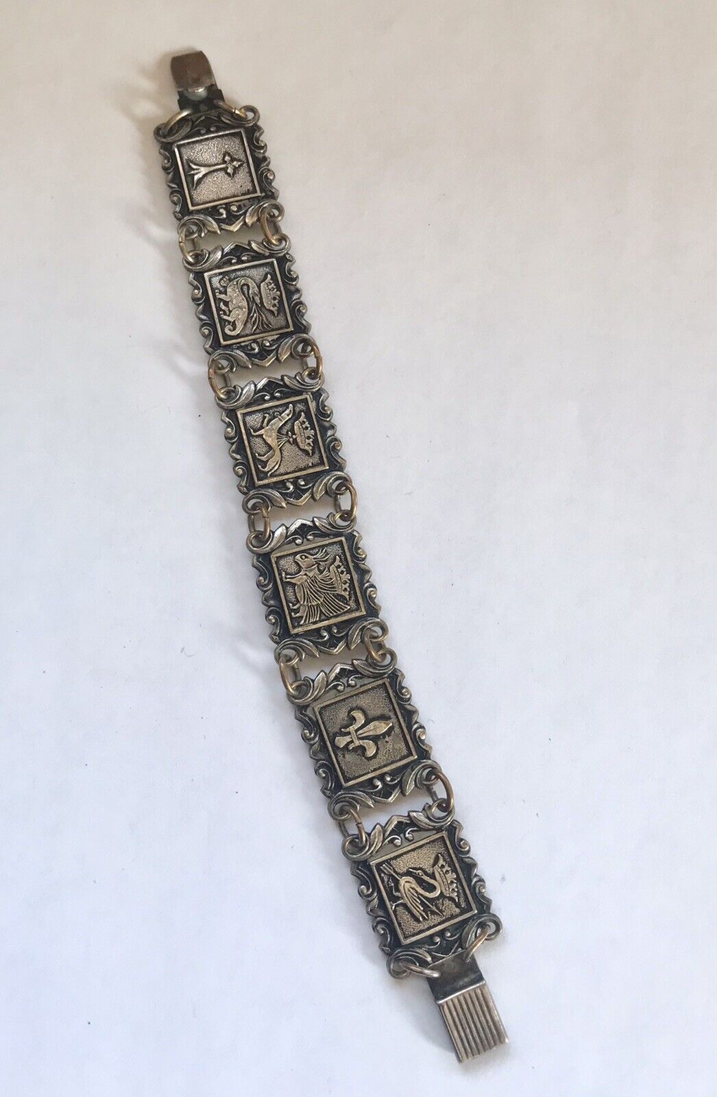1900's French Chateau de Blois Souvenir Bracelet  Fleur de Lis Dragon Swan