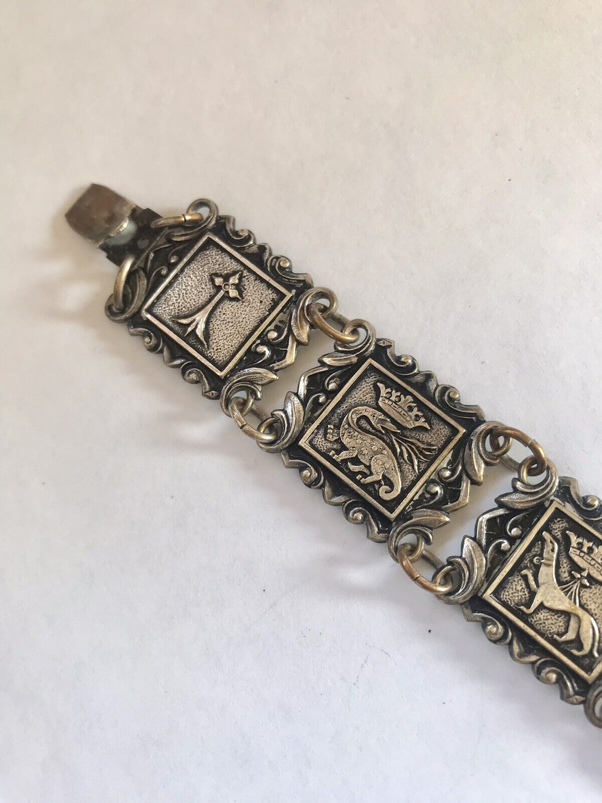 1900's French Chateau de Blois Souvenir Bracelet  Fleur de Lis Dragon Swan