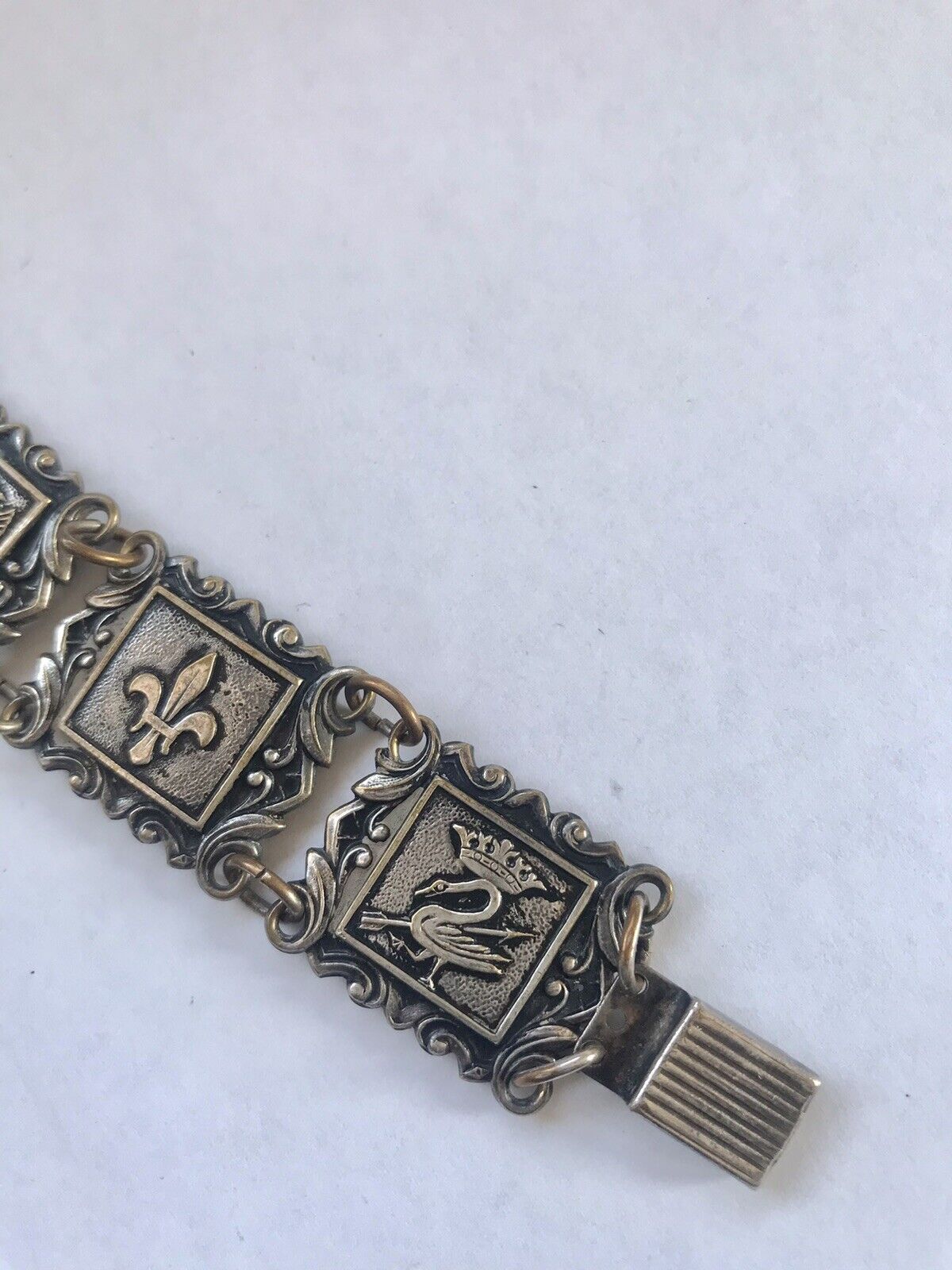 1900's French Chateau de Blois Souvenir Bracelet  Fleur de Lis Dragon Swan