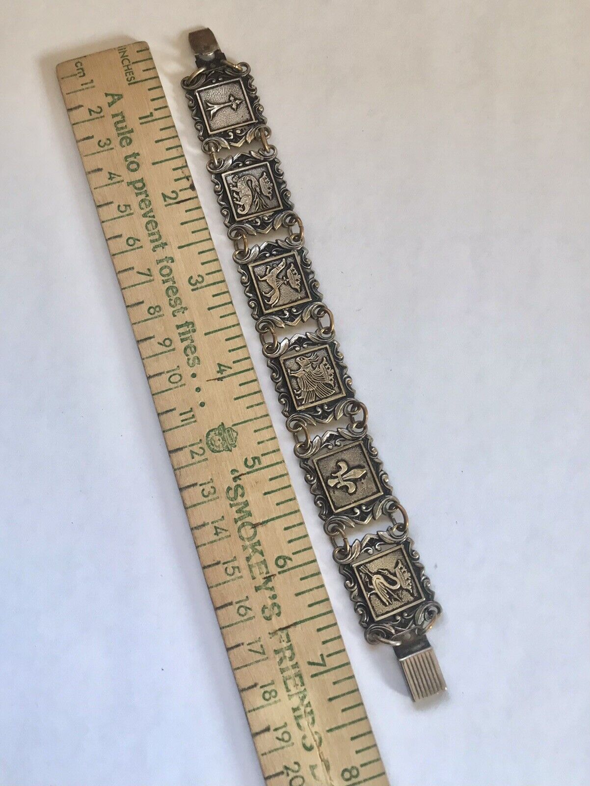 1900's French Chateau de Blois Souvenir Bracelet  Fleur de Lis Dragon Swan