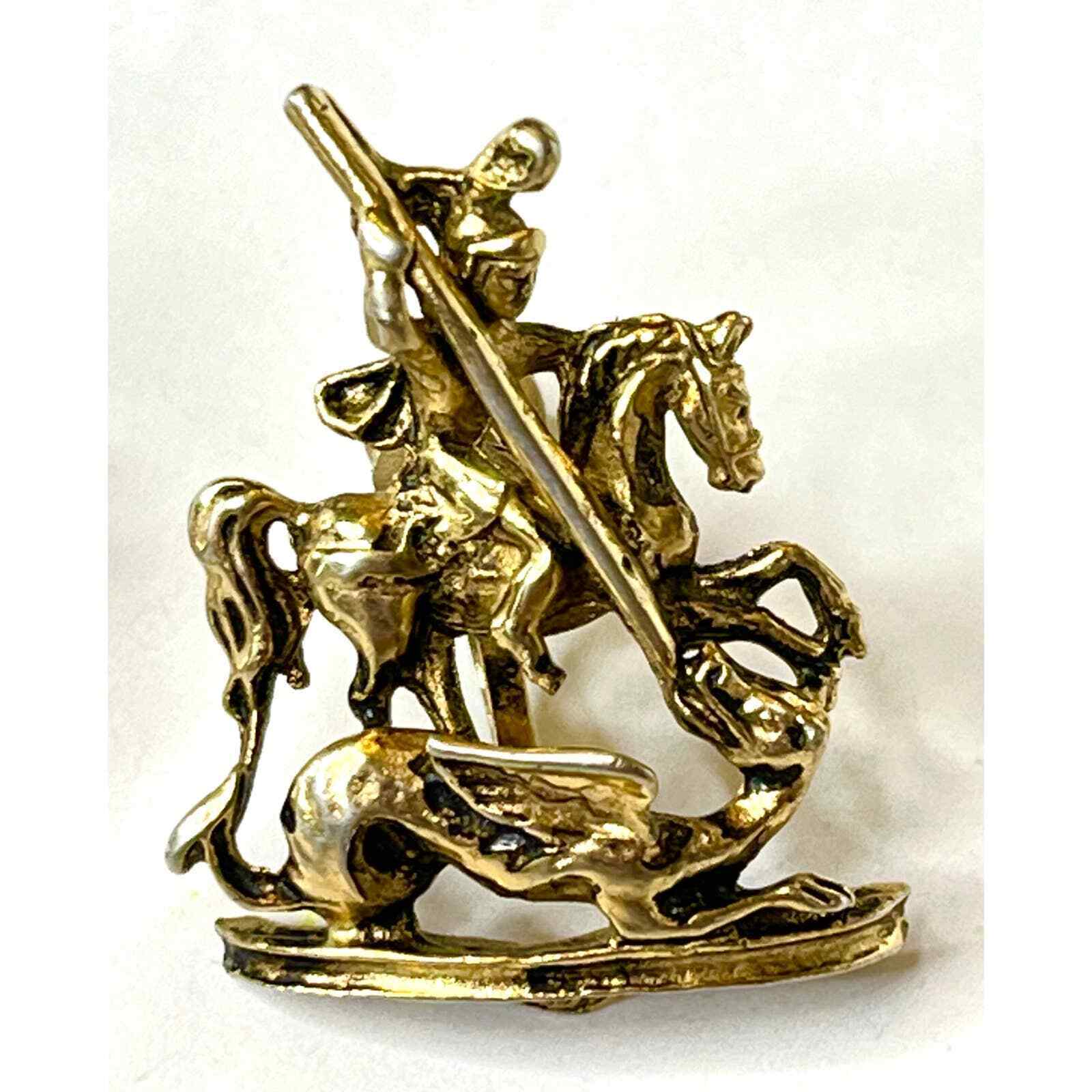 VTG c1919 Coro SCREW BACK EARRINGS Dragon Slayer Horse Warrior CoroCraft Gold