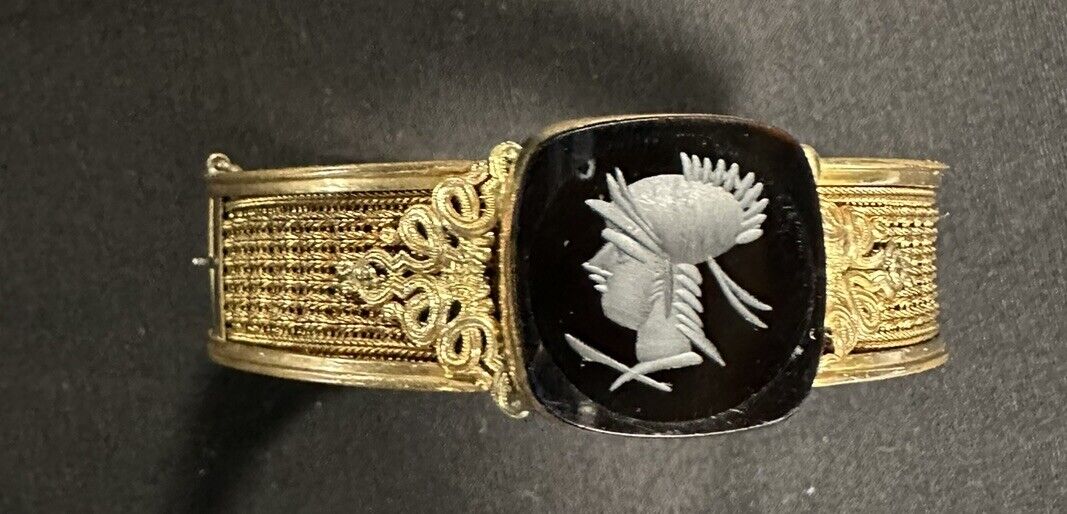 Intaglio Gold Filled ANTIQUE Victorian Rose 1800s warrior Bangle Bracelet