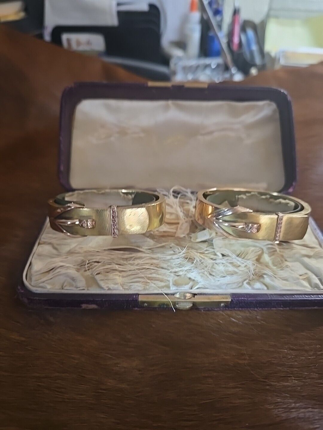 Antique 14kt Gold Pair Of Buckle Bracelets 1800's AB Griswald RARE