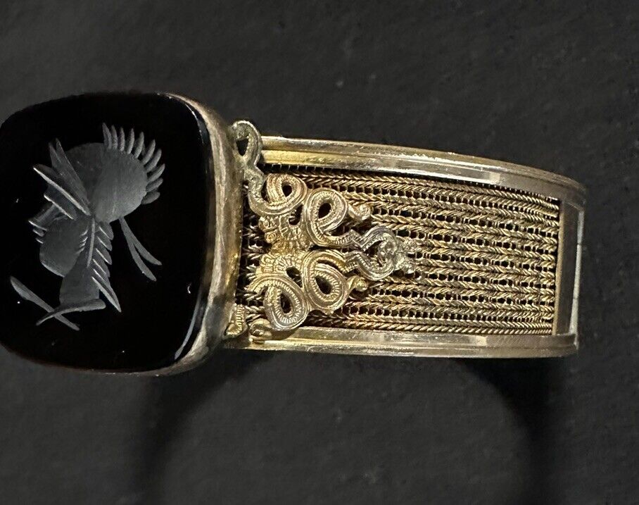 Intaglio Gold Filled ANTIQUE Victorian Rose 1800s warrior Bangle Bracelet