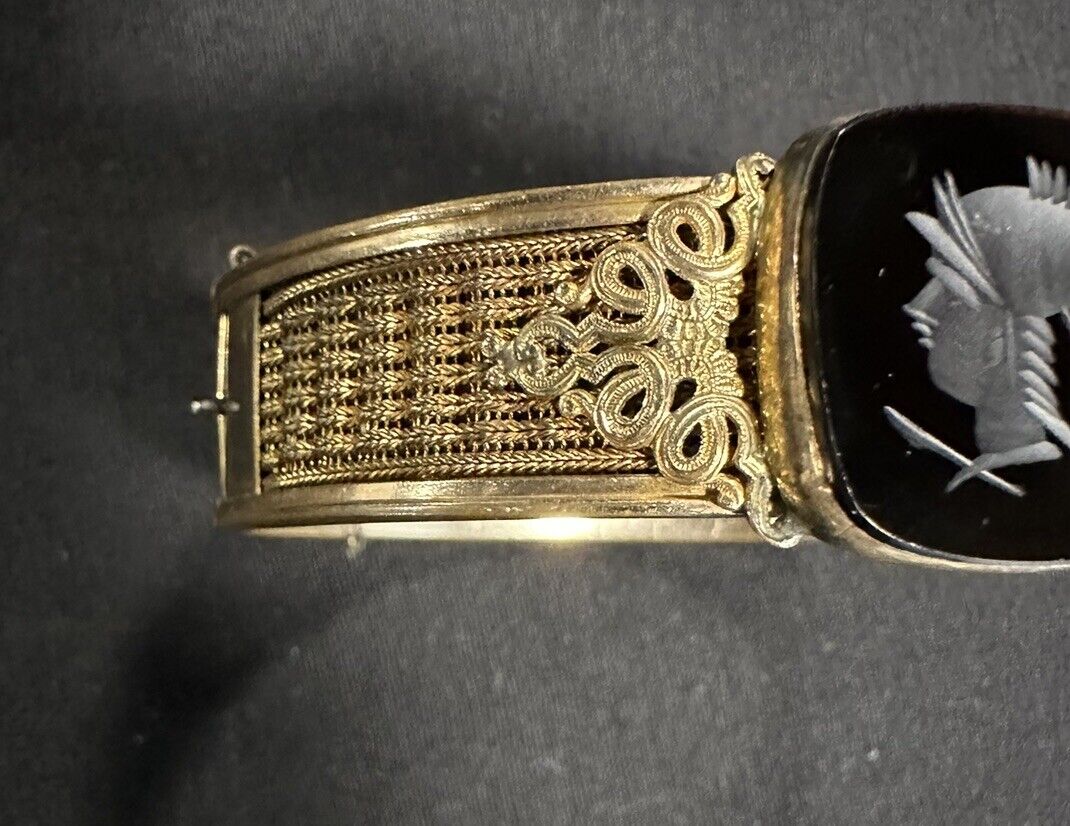 Intaglio Gold Filled ANTIQUE Victorian Rose 1800s warrior Bangle Bracelet