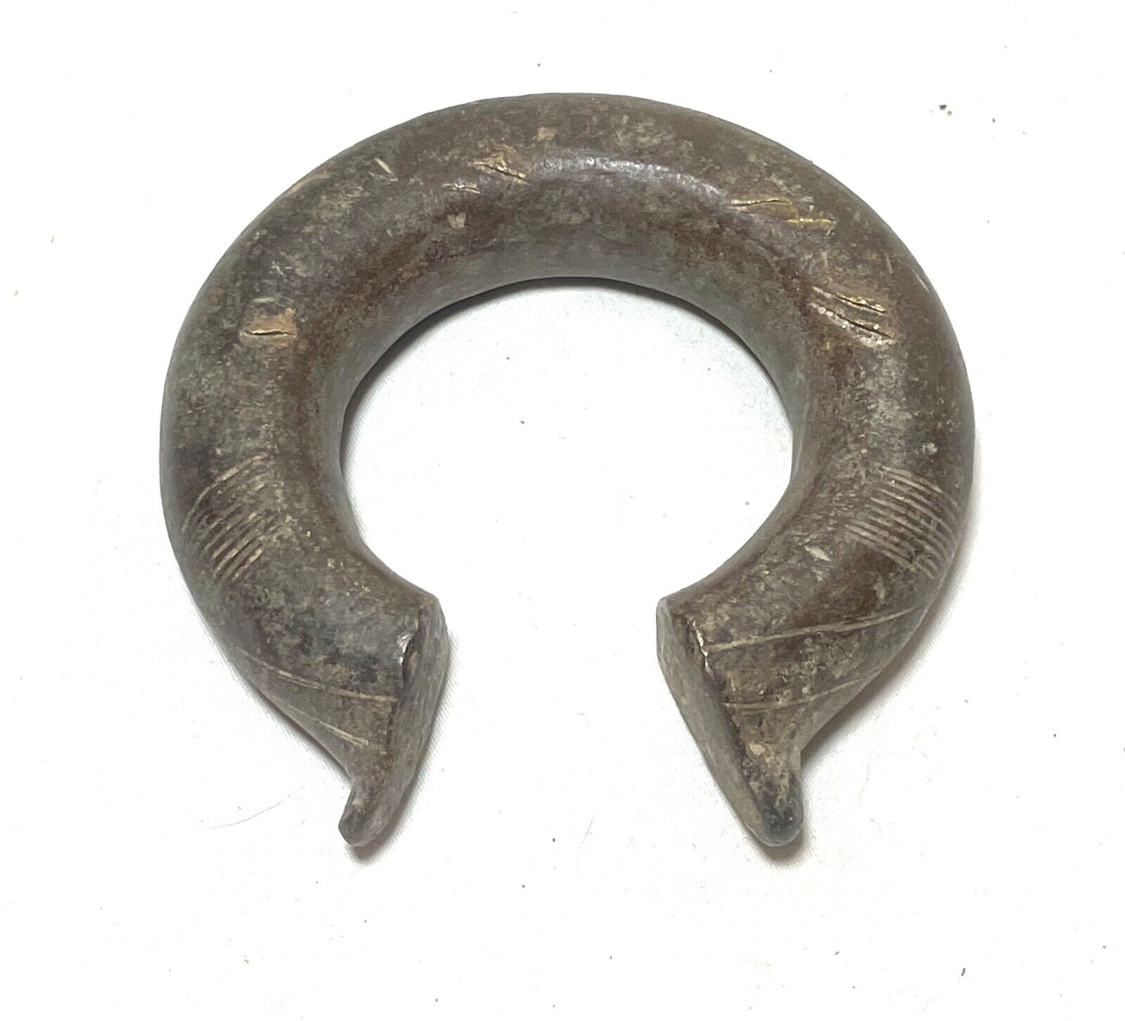 1800's Antique African Niger Baoulé Dogon Bronze Manilla Currency Bracelet Cuff: