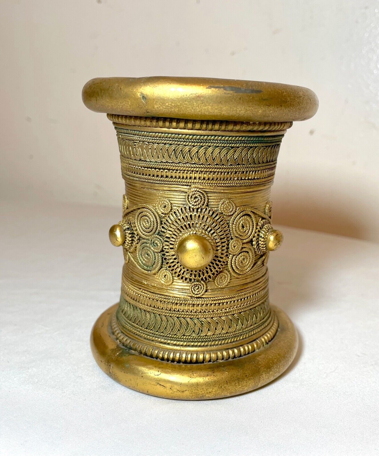 antique 1800s handmade African tribal gold gilded bronze bengal wire bracelet 