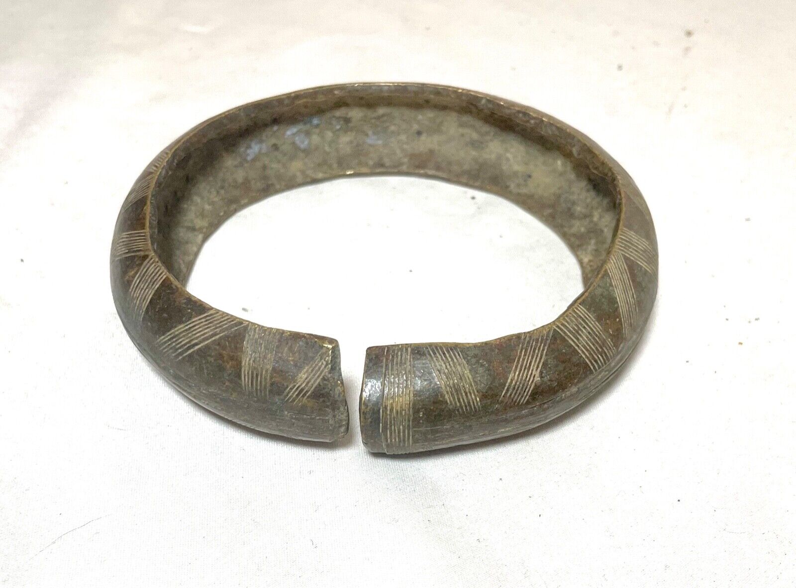 1800's Antique African Niger Baoulé Dogon Bronze Manilla Currency Bracelet Cuff#
