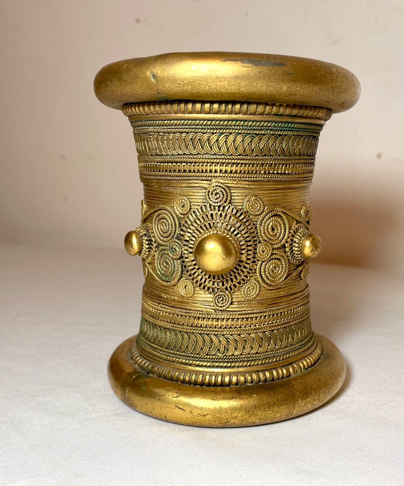 antique 1800s handmade African tribal gold gilded bronze bengal wire bracelet 