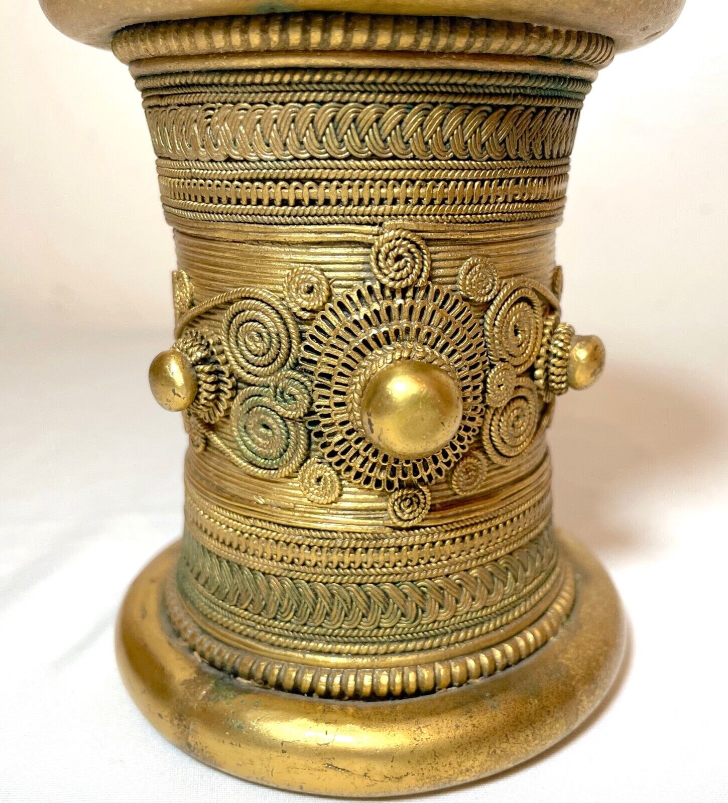 antique 1800s handmade African tribal gold gilded bronze bengal wire bracelet 