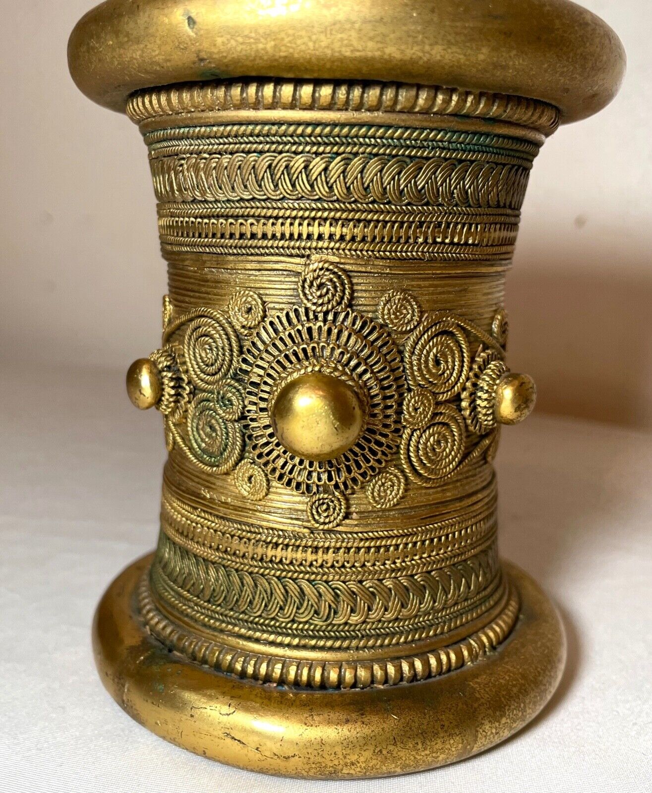 antique 1800s handmade African tribal gold gilded bronze bengal wire bracelet 