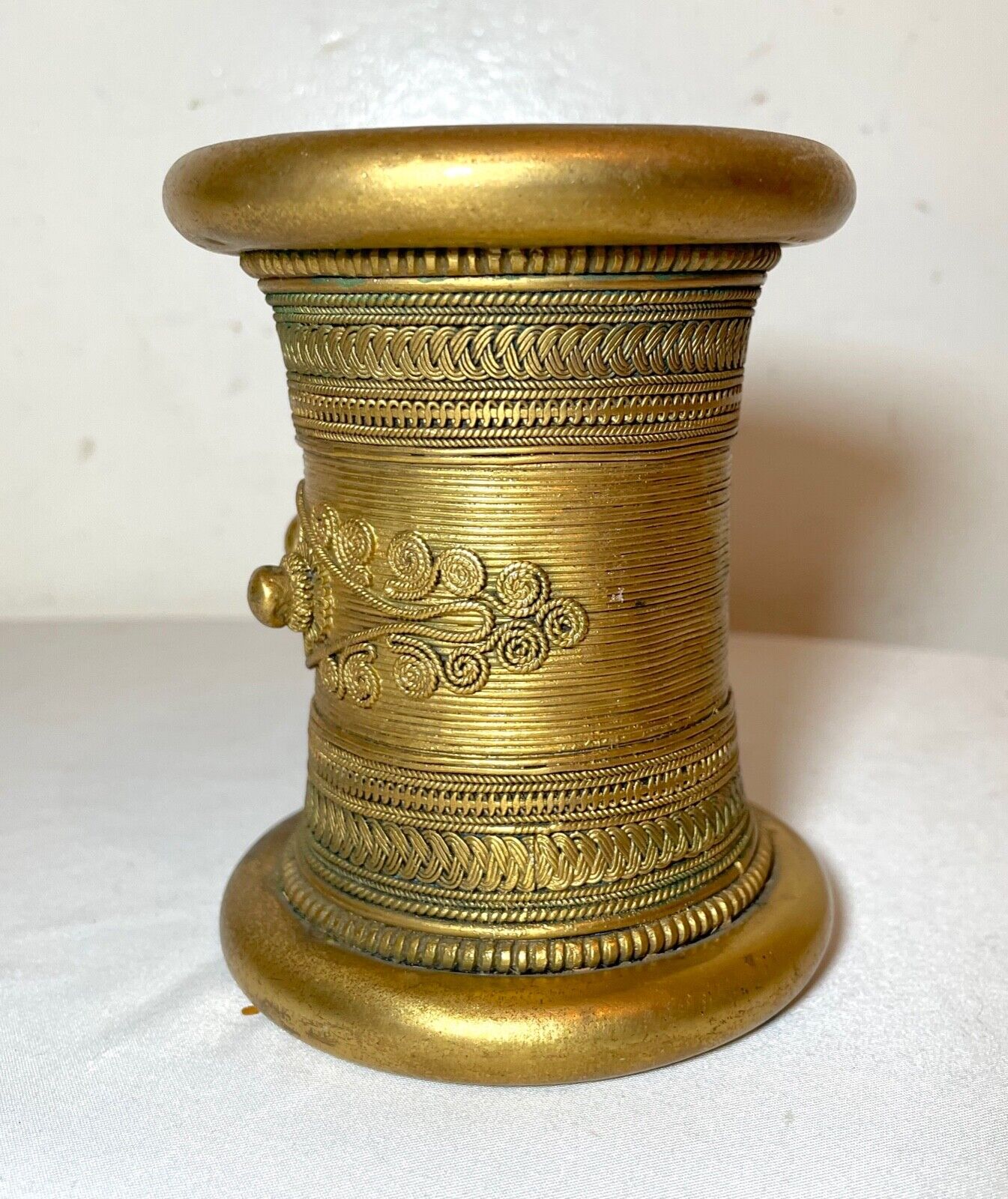 antique 1800s handmade African tribal gold gilded bronze bengal wire bracelet 