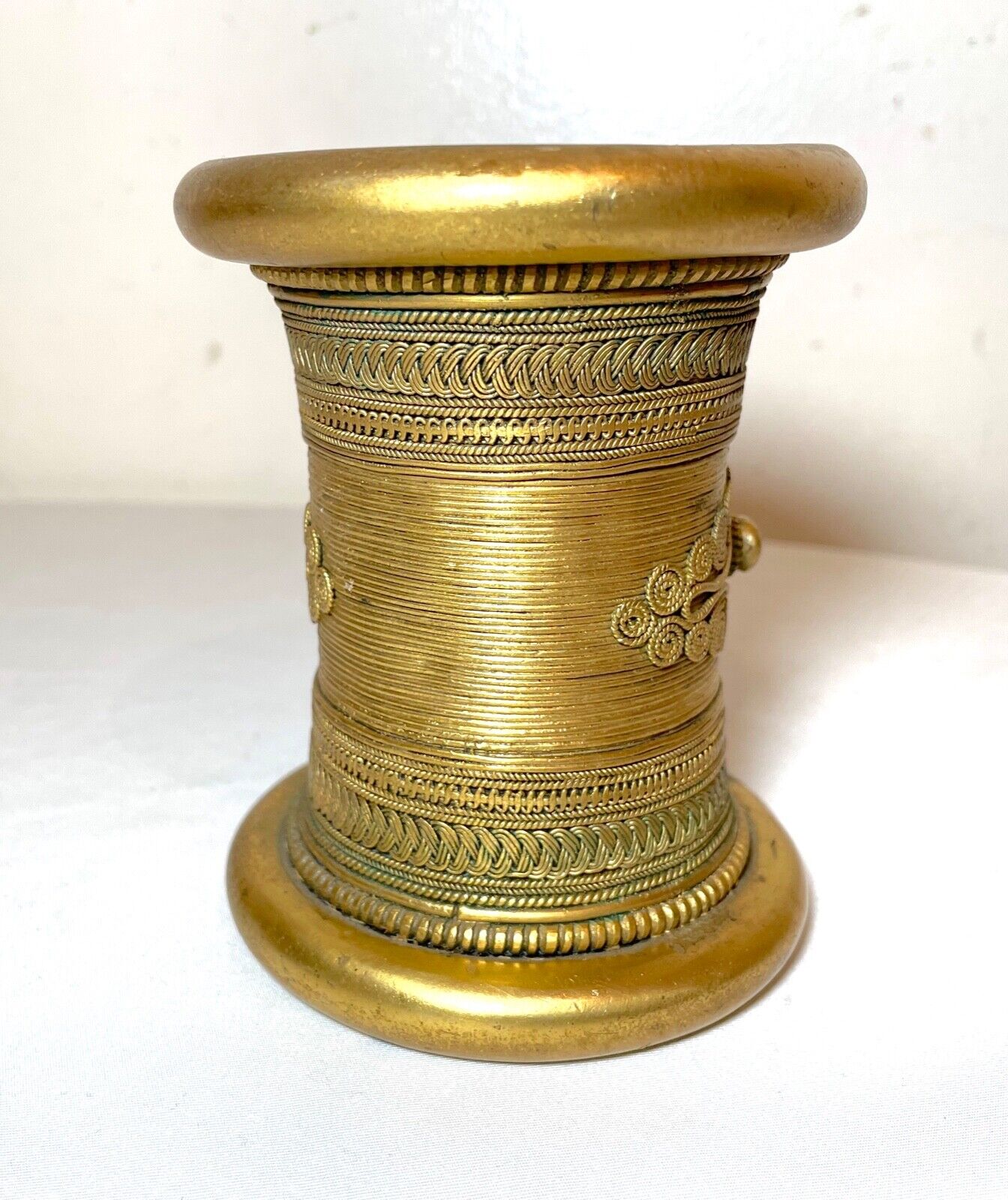 antique 1800s handmade African tribal gold gilded bronze bengal wire bracelet 