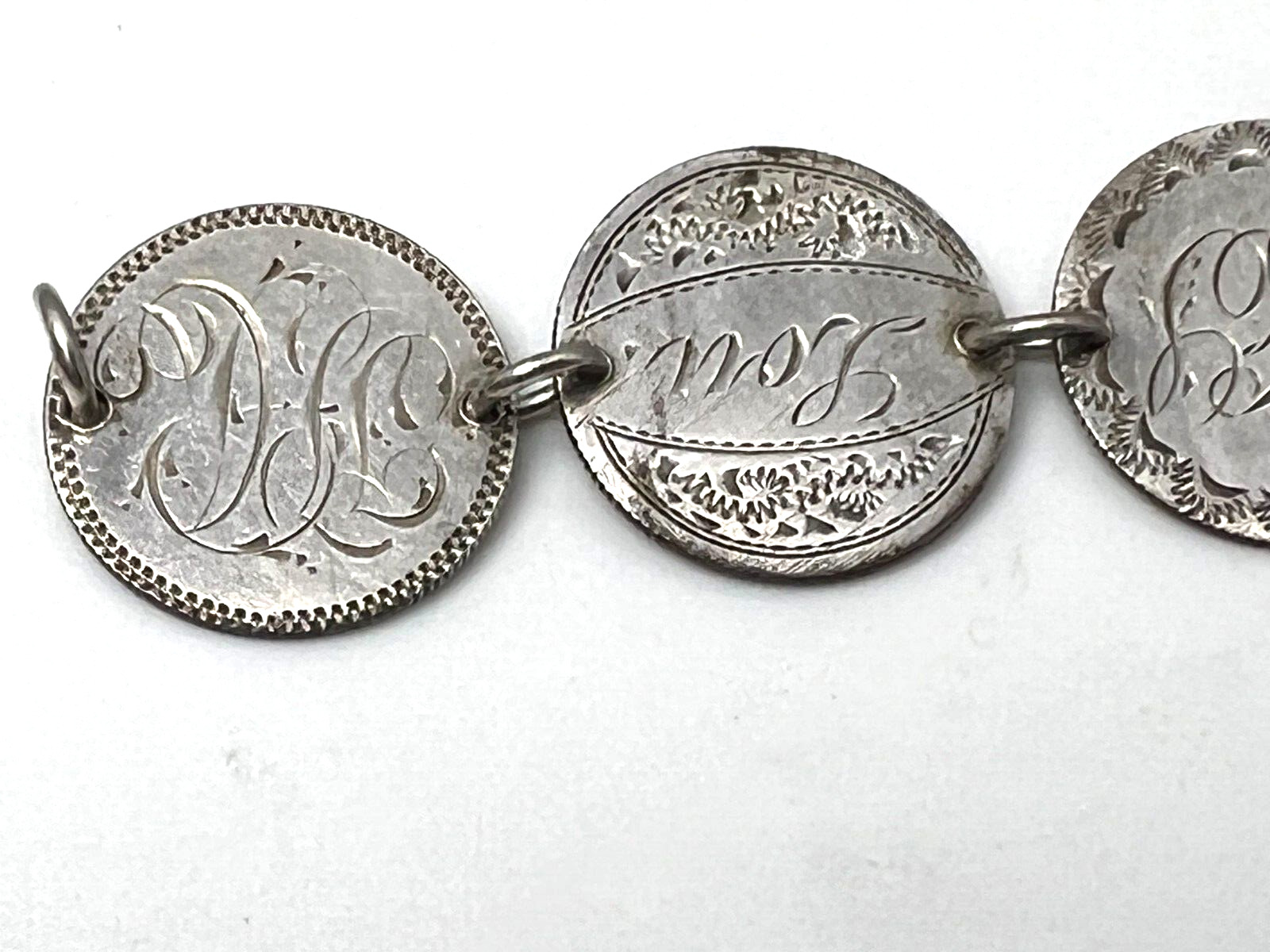 1800's  Silver Seated Liberty Dimes Love Names Token Bracelet 8 Coins