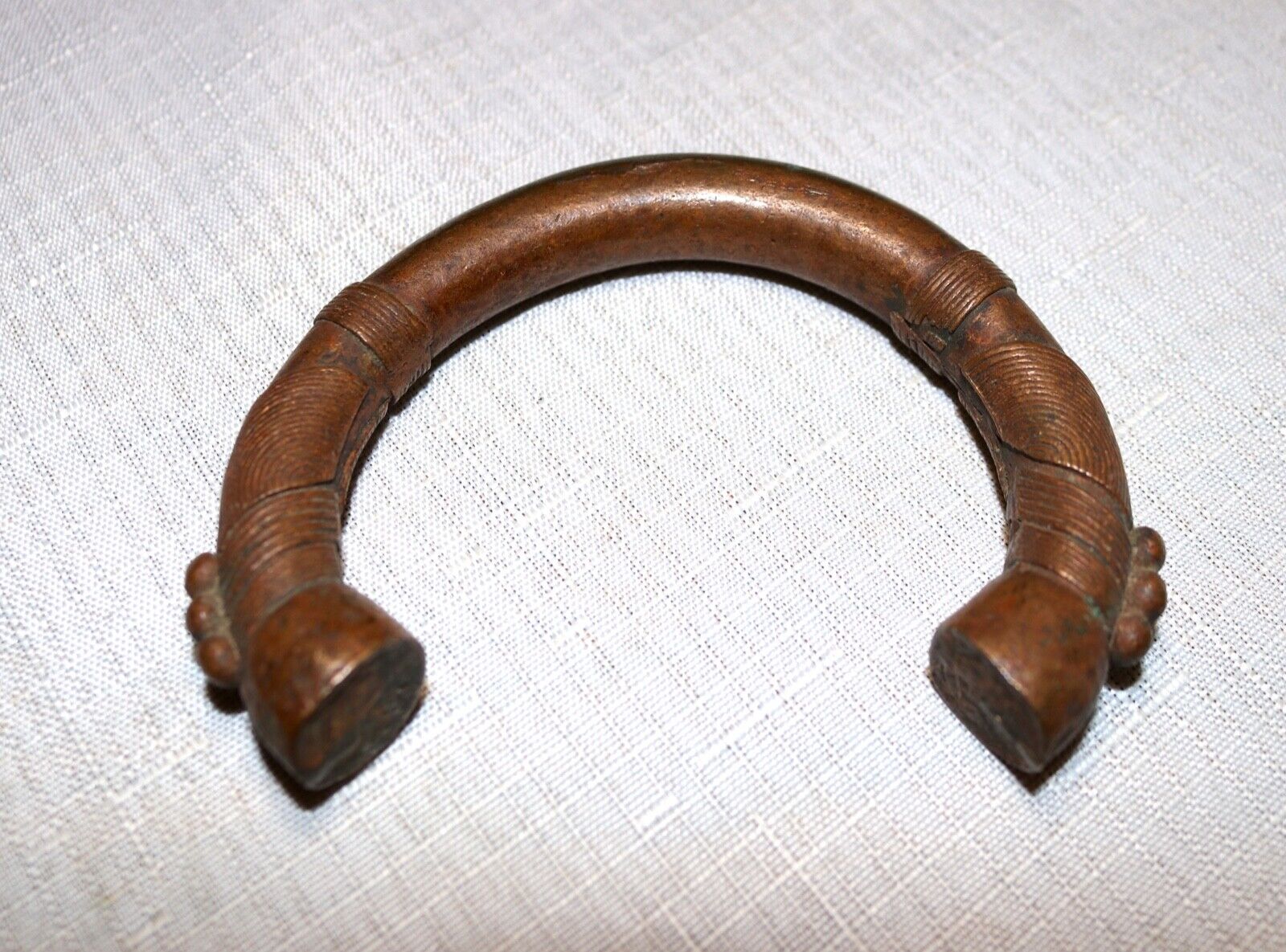 1800's Antique African Niger Baoulé Dogon Bronze Manilla Currency Bracelet Cuff,
