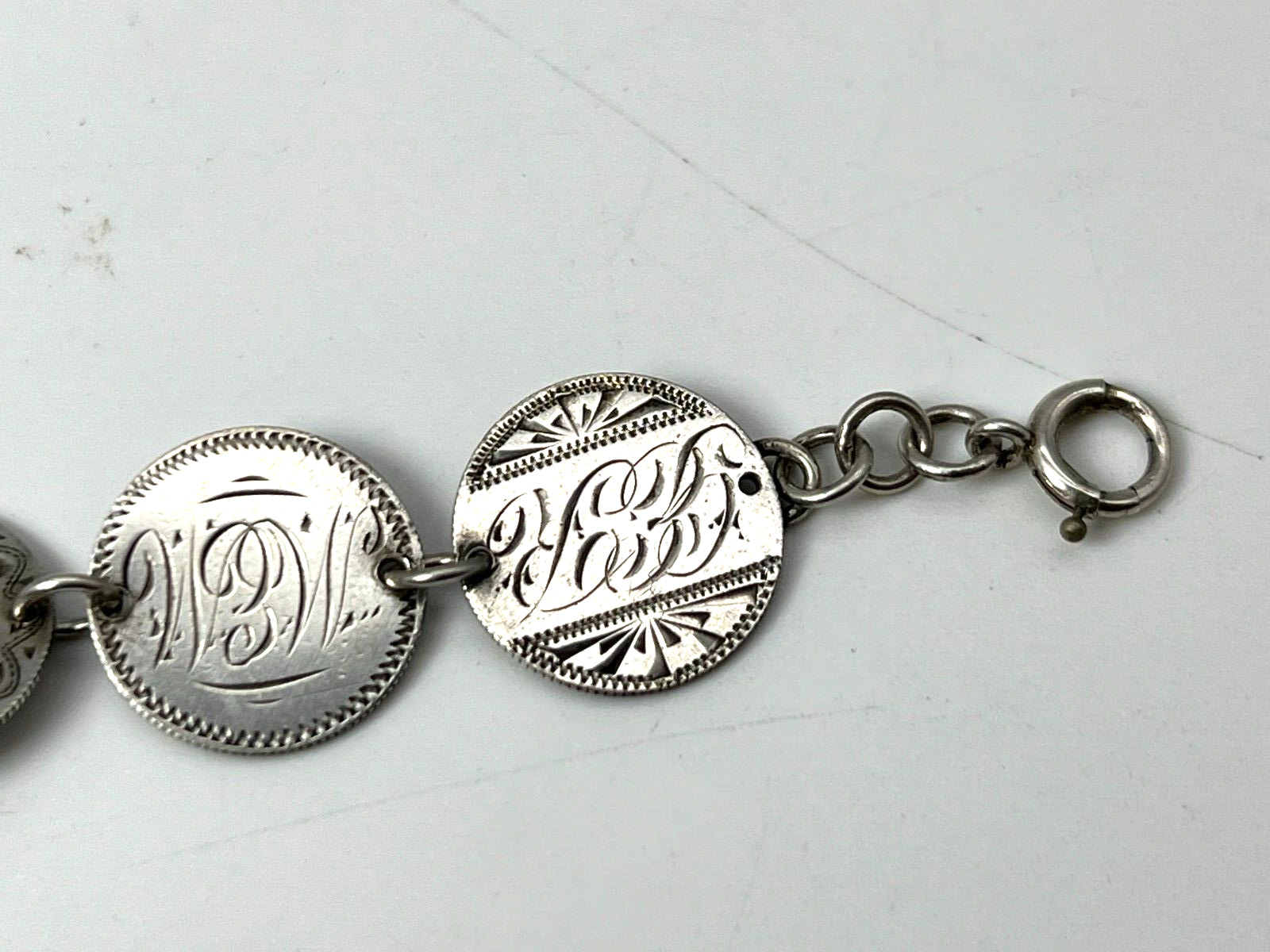 1800's  Silver Seated Liberty Dimes Love Names Token Bracelet 8 Coins