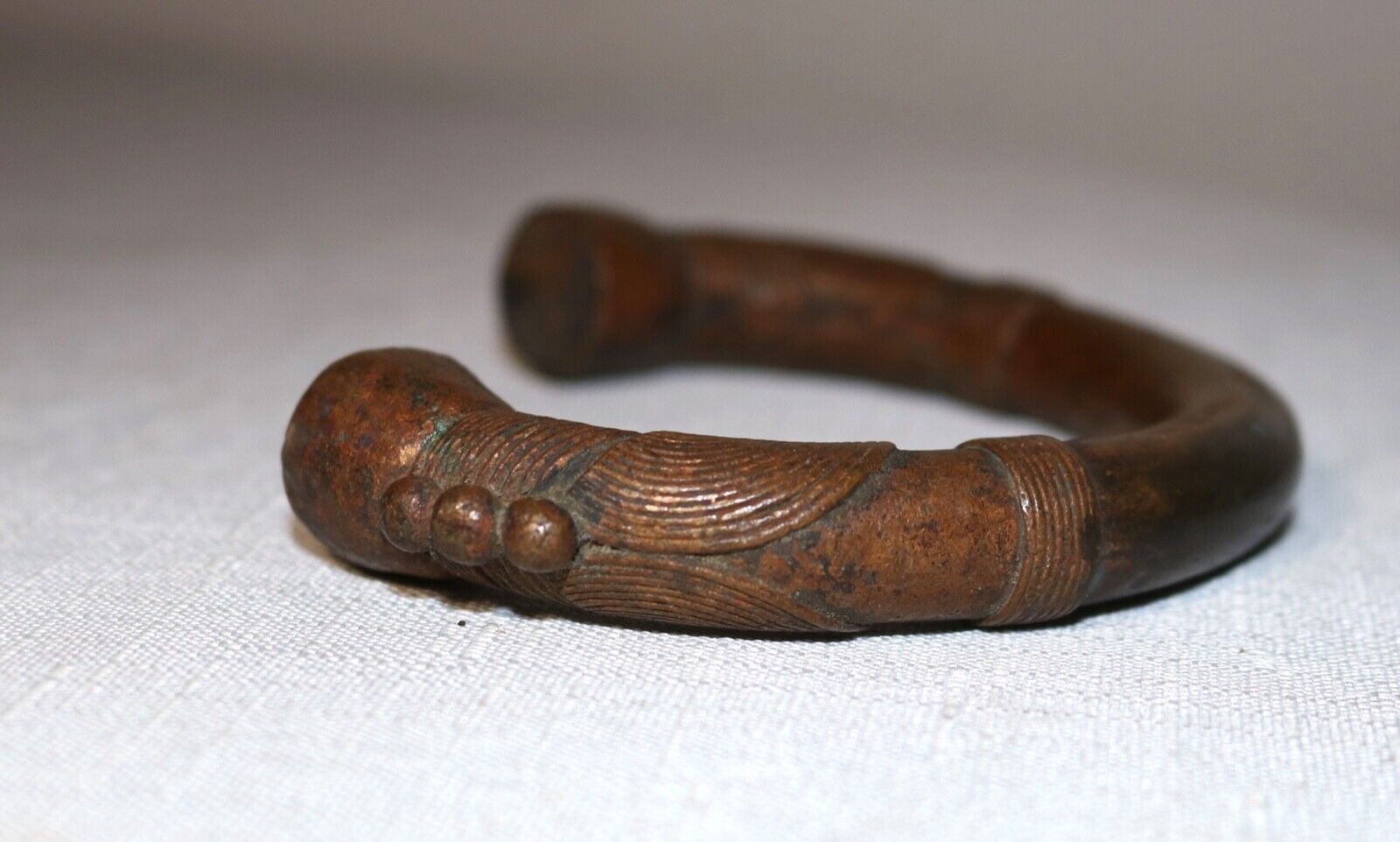 1800's Antique African Niger Baoulé Dogon Bronze Manilla Currency Bracelet Cuff,