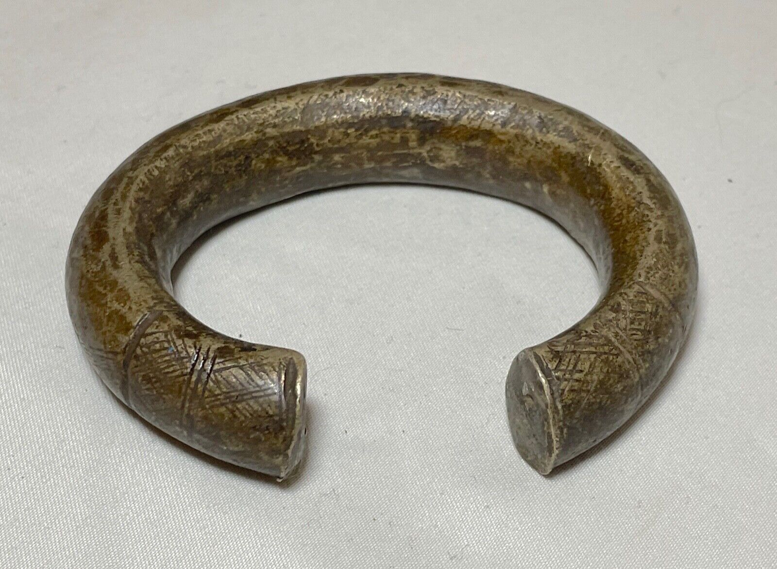 1800's Antique African Niger Baoulé Dogon Bronze Manilla Currency Bracelet Cuff[