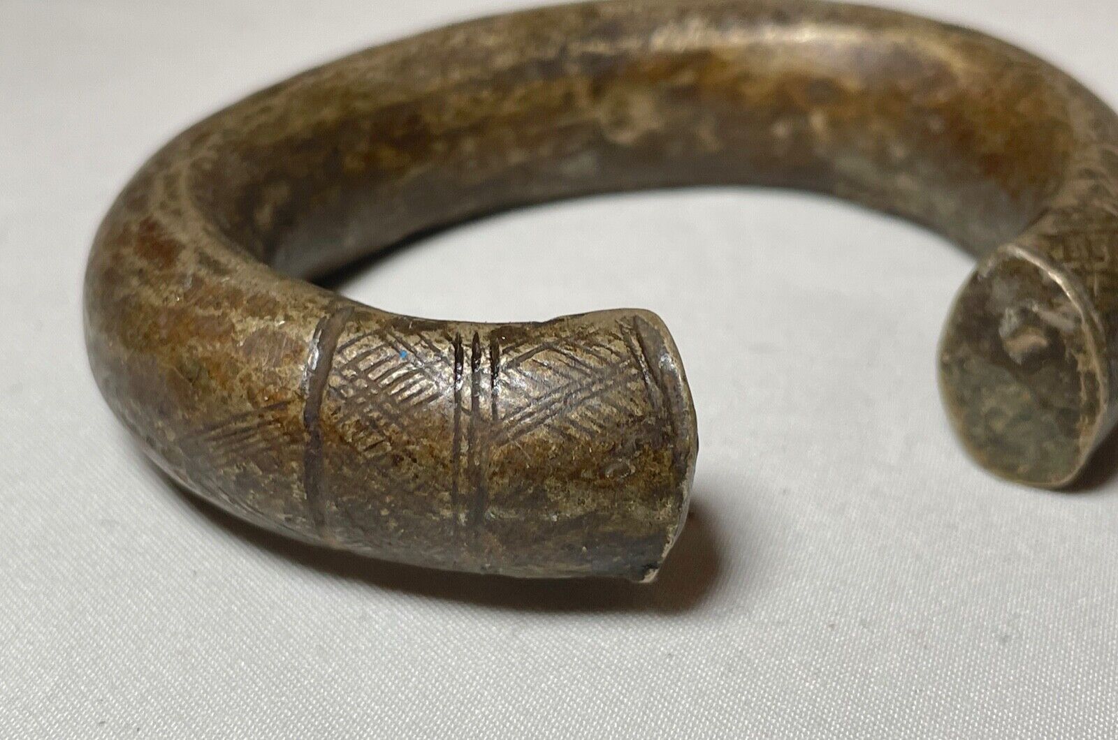 1800's Antique African Niger Baoulé Dogon Bronze Manilla Currency Bracelet Cuff[