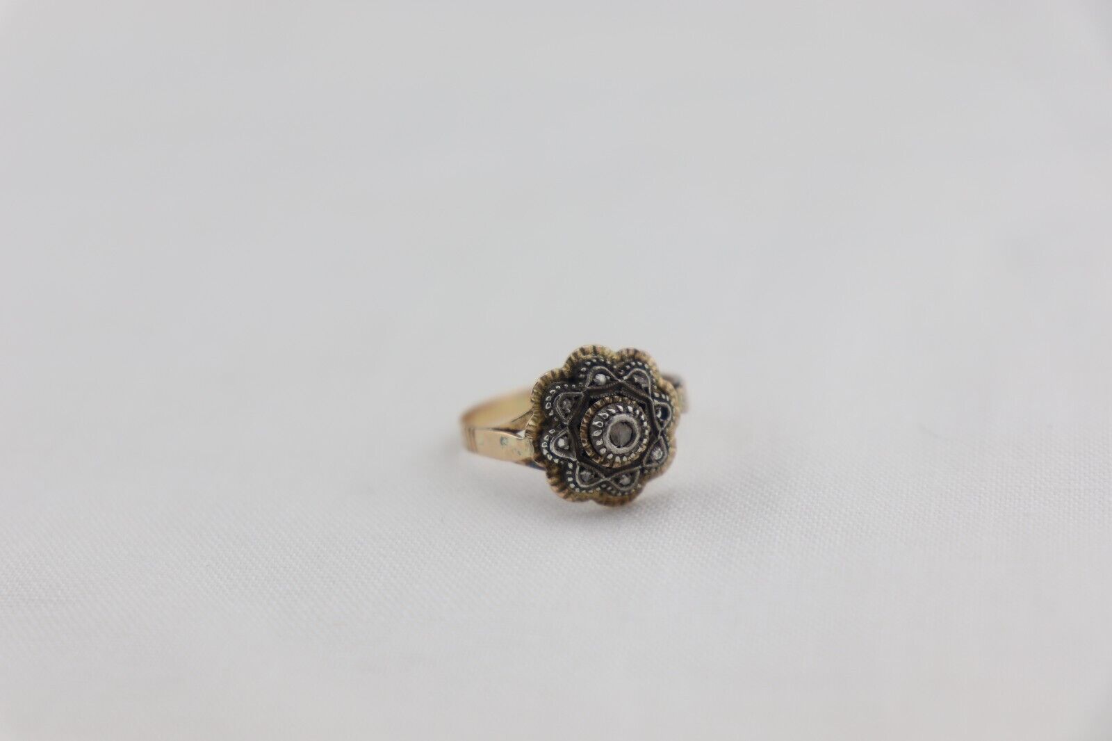 Georgian 14k Yellow Gold Rose Cut Diamonds Ring Antique 1800's Foreign Hallmarks