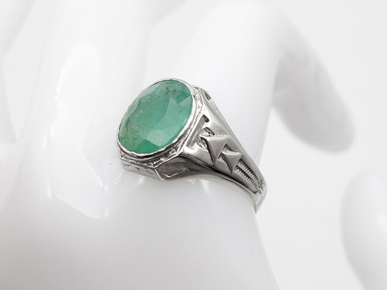Antique Edwardian 1900s $5000 4ct Natural Emerald 10k White Gold Ring Band