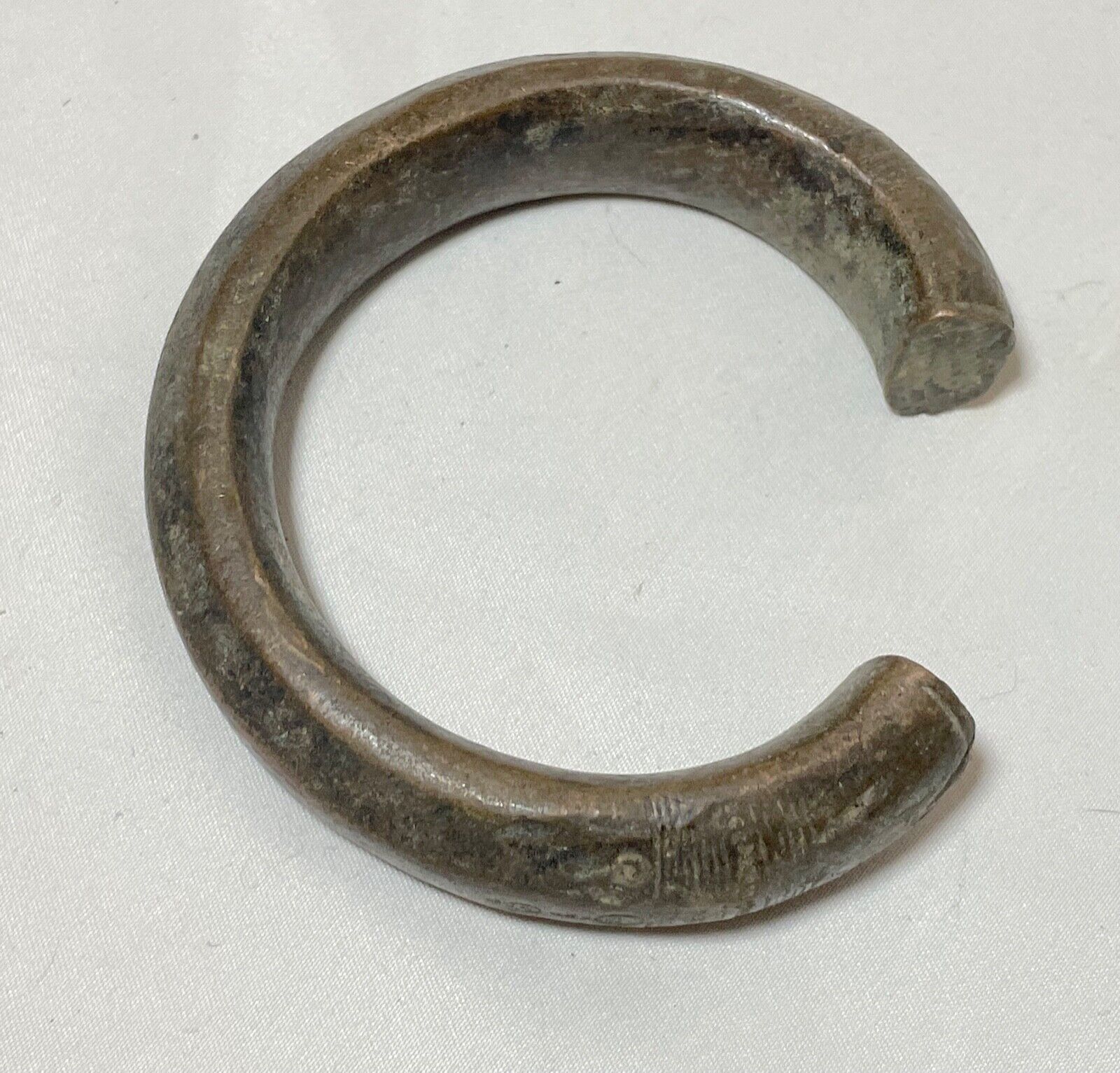 1800's Antique African west engraved Mali Bronze Manilla Currency Bracelet Cuff