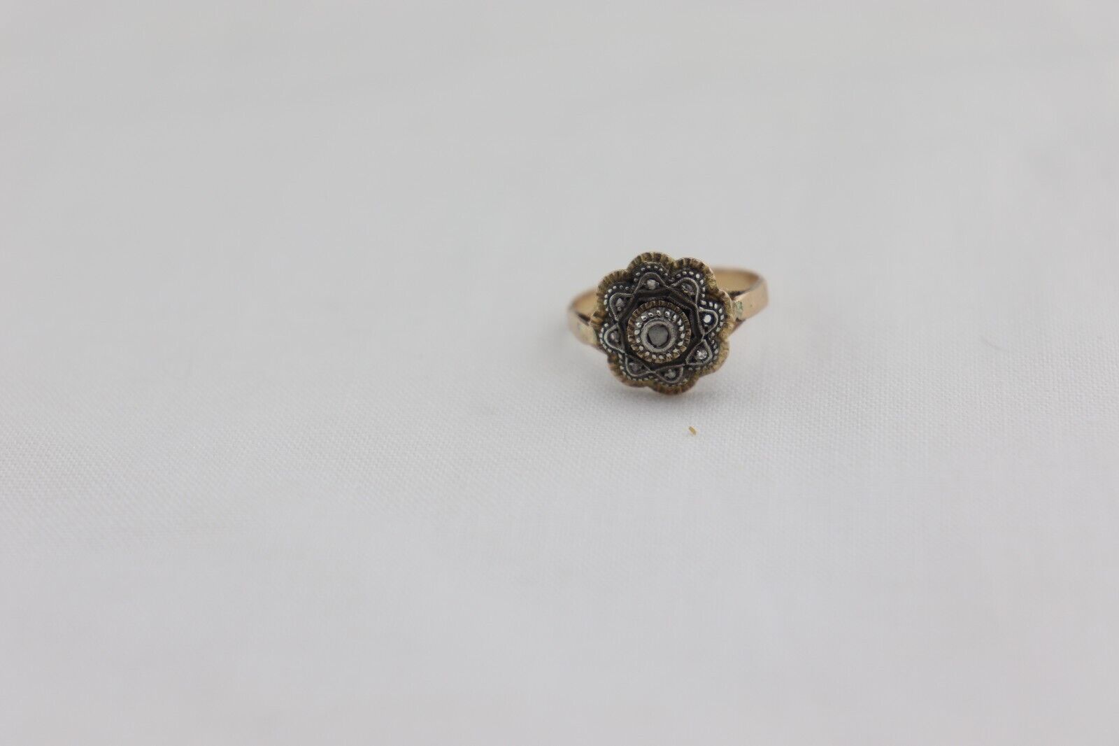 Georgian 14k Yellow Gold Rose Cut Diamonds Ring Antique 1800's Foreign Hallmarks