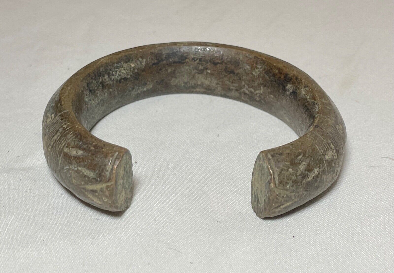 1800's Antique African west engraved Mali Bronze Manilla Currency Bracelet Cuff