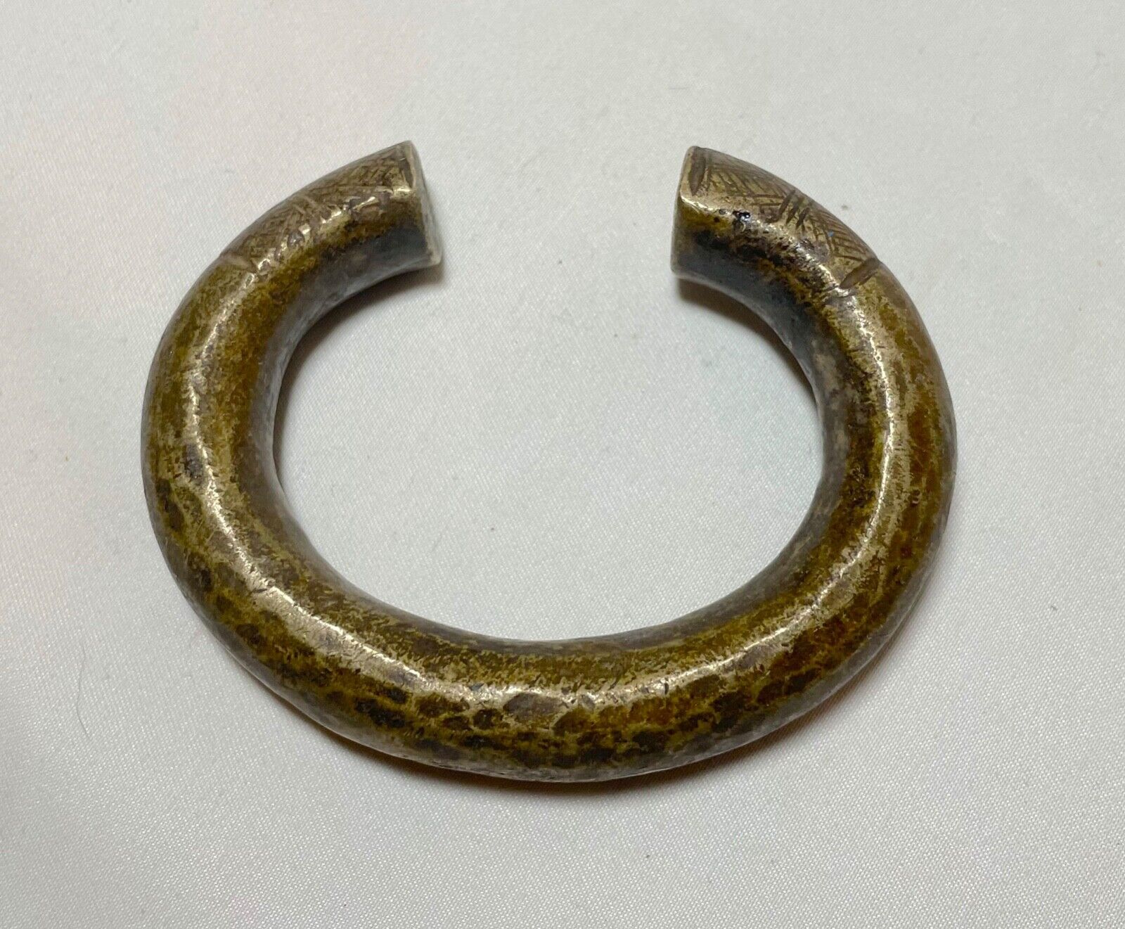 1800's Antique African Niger Baoulé Dogon Bronze Manilla Currency Bracelet Cuff[