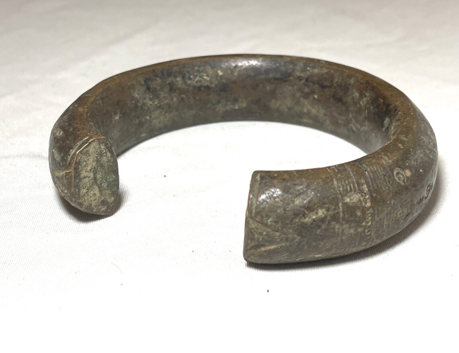 1800's Antique African west engraved Mali Bronze Manilla Currency Bracelet Cuff