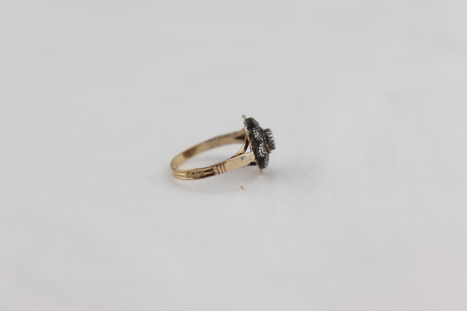 Georgian 14k Yellow Gold Rose Cut Diamonds Ring Antique 1800's Foreign Hallmarks