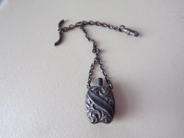 Vintage Late 1800's-1900's Sterling Pocket Watch Chain w/Miniature Flask 9.8g