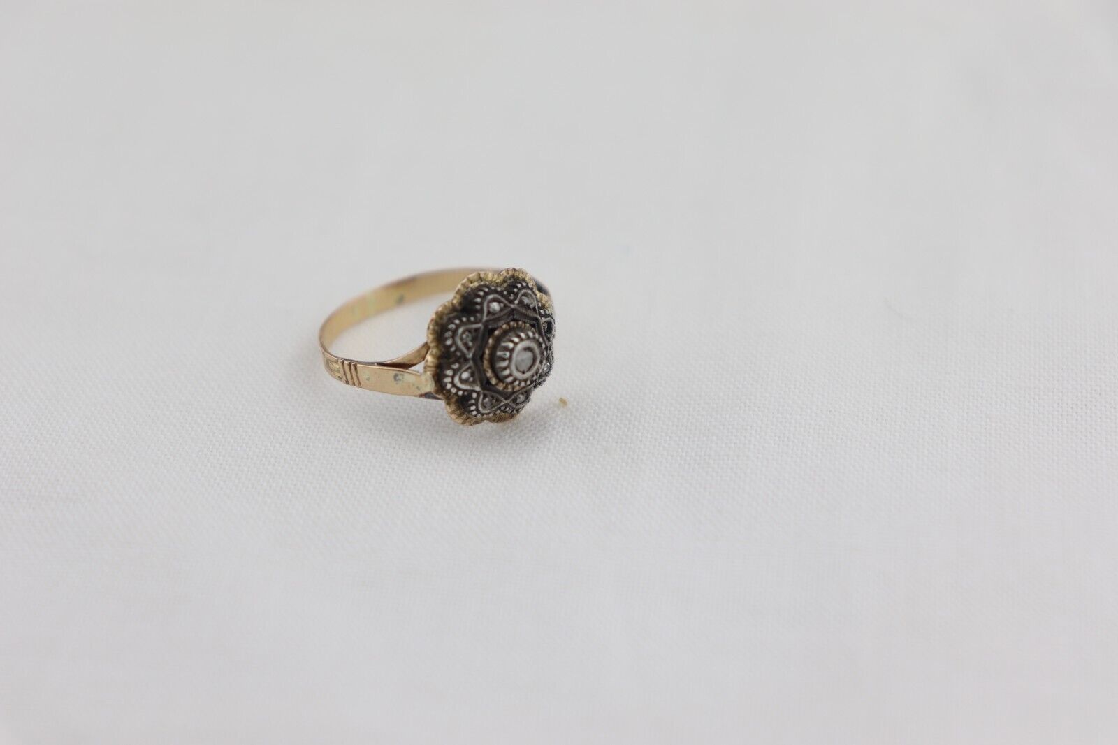 Georgian 14k Yellow Gold Rose Cut Diamonds Ring Antique 1800's Foreign Hallmarks