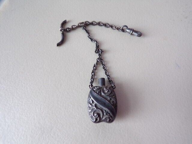 Vintage Late 1800's-1900's Sterling Pocket Watch Chain w/Miniature Flask 9.8g