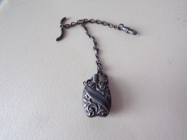 Vintage Late 1800's-1900's Sterling Pocket Watch Chain w/Miniature Flask 9.8g