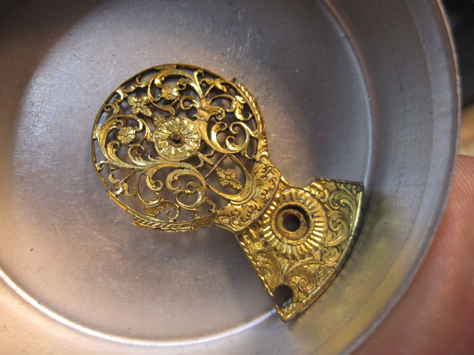 early 1800's gilt pierced English pocket watch balance cock