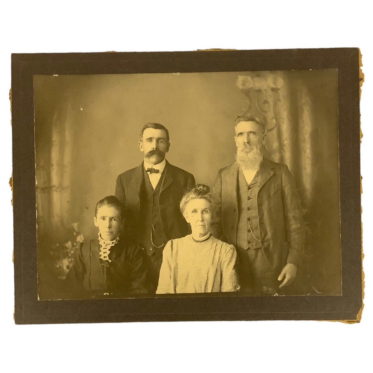 Antique 1800s Family Photo Studio Portrait Cabinet Card Mustache Pocket Watch