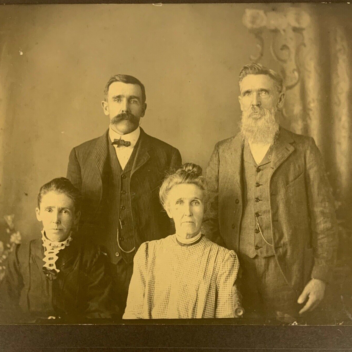 Antique 1800s Family Photo Studio Portrait Cabinet Card Mustache Pocket Watch