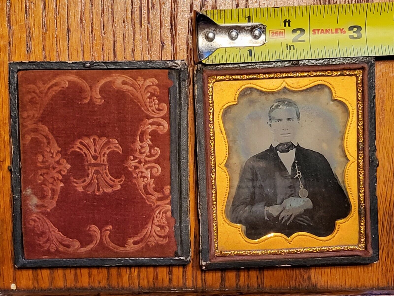 1800's Ambrotype Photograph Young MAN Tinted GOLD POCKET WATCH 9th Plate & Case