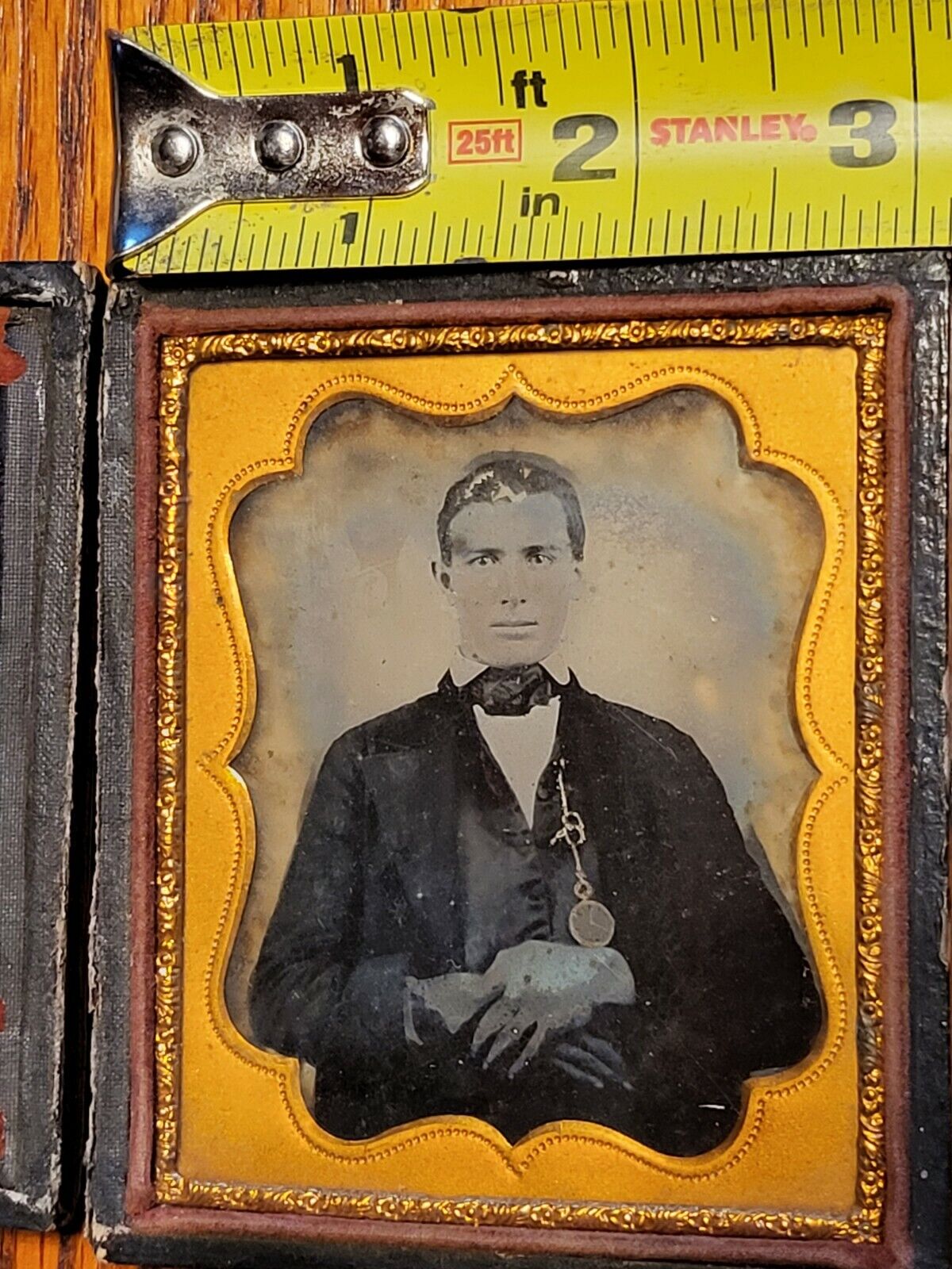 1800's Ambrotype Photograph Young MAN Tinted GOLD POCKET WATCH 9th Plate & Case