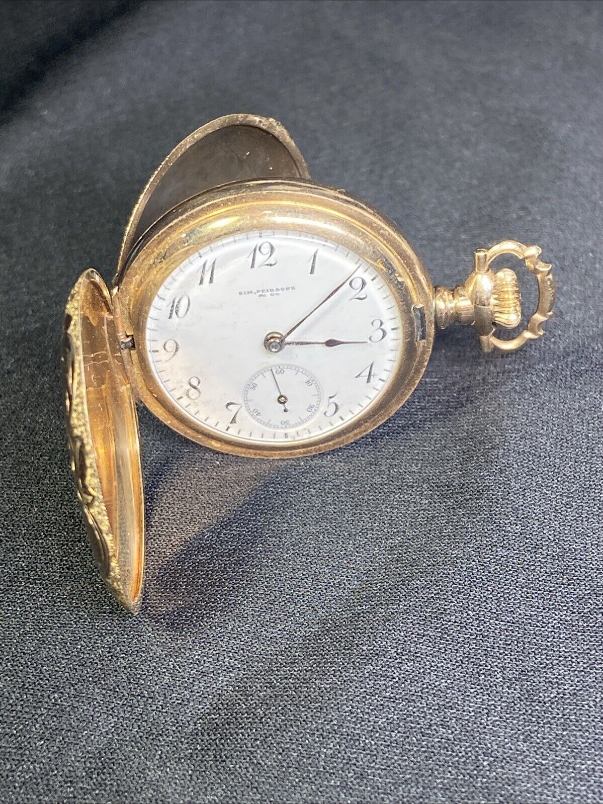 Vtg Rare Sim Peirson’s & Troy NY Pocket Watch Runs Late 1800’s Engraved 1909