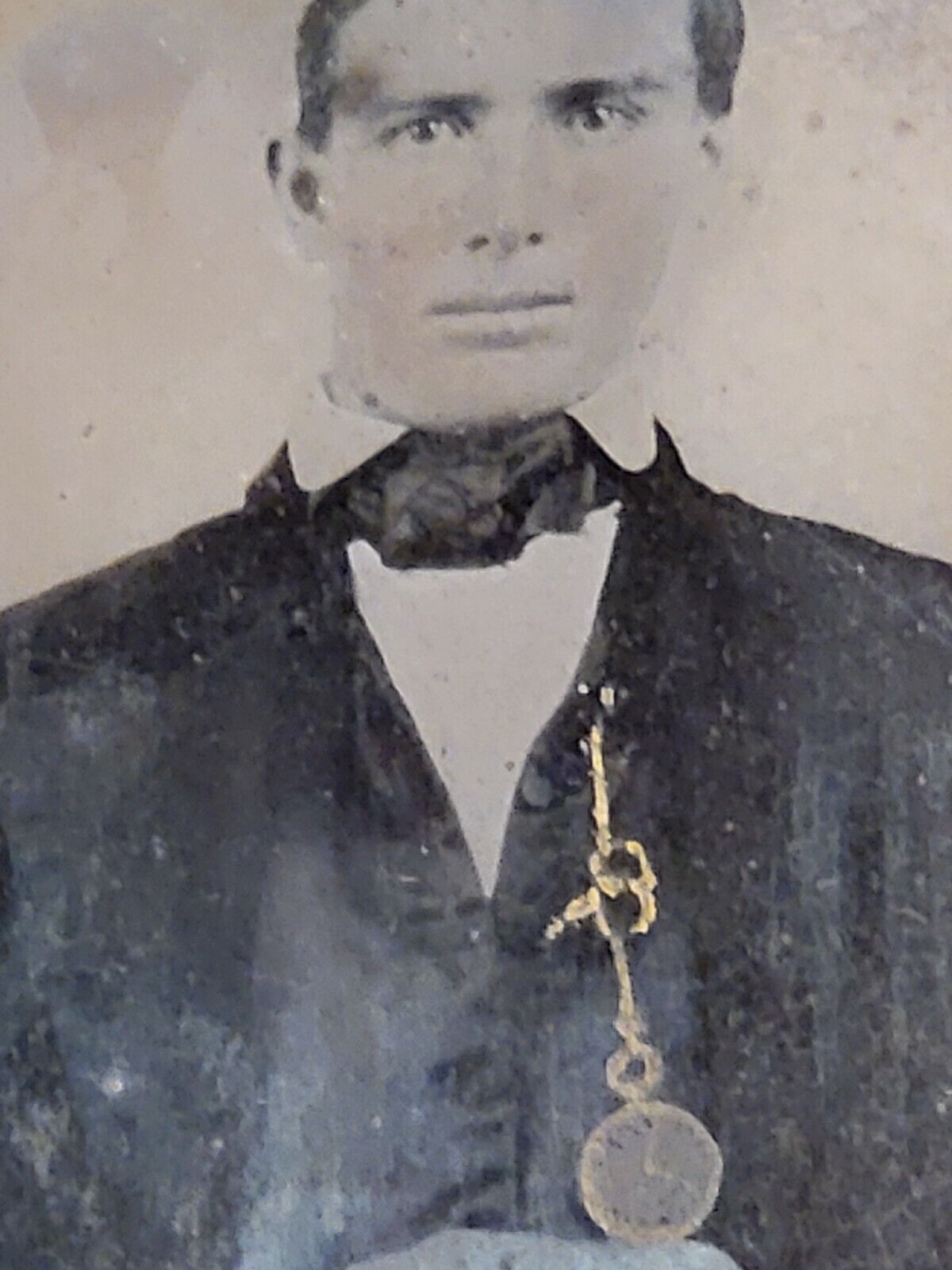 1800's Ambrotype Photograph Young MAN Tinted GOLD POCKET WATCH 9th Plate & Case