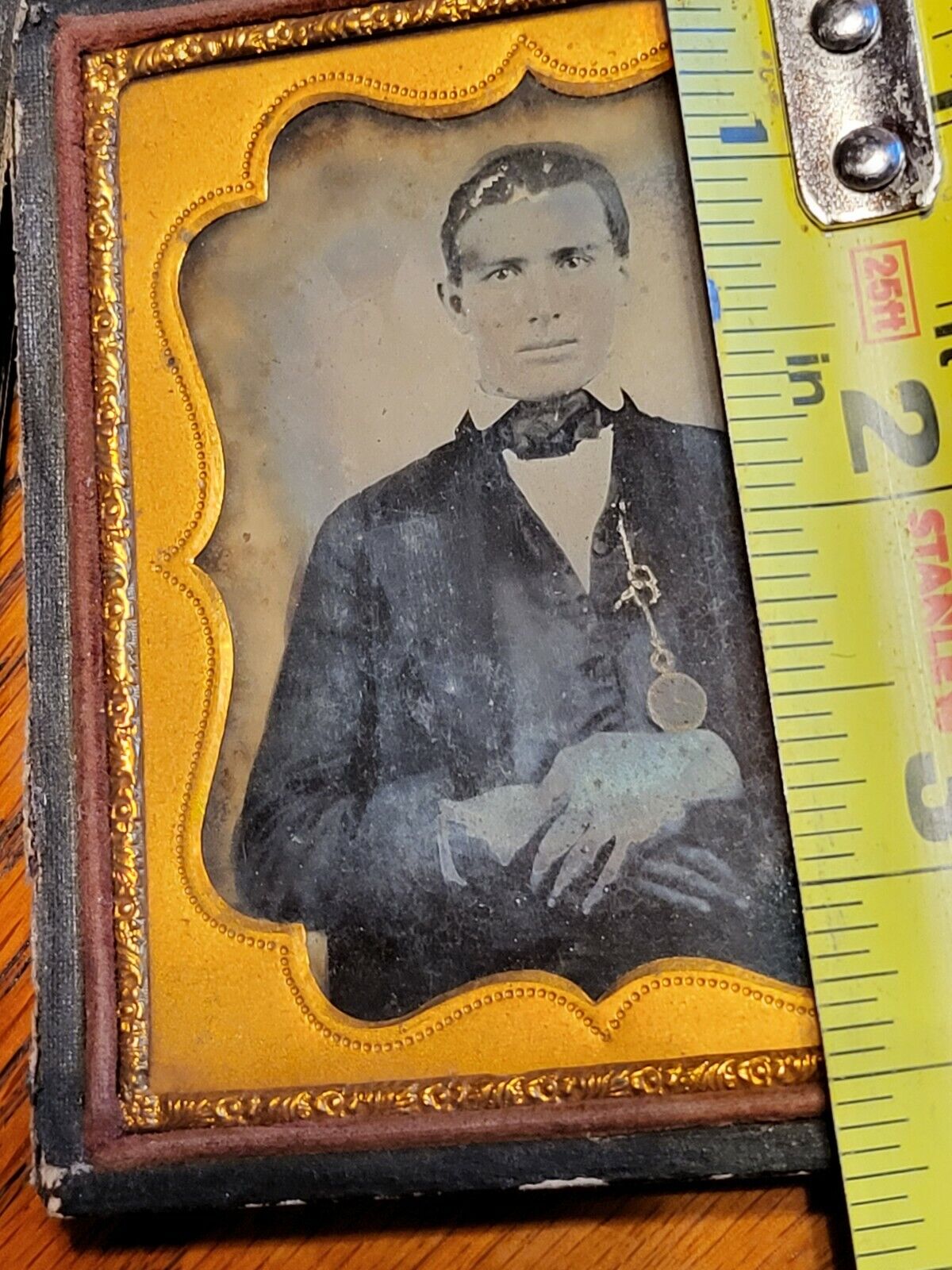 1800's Ambrotype Photograph Young MAN Tinted GOLD POCKET WATCH 9th Plate & Case