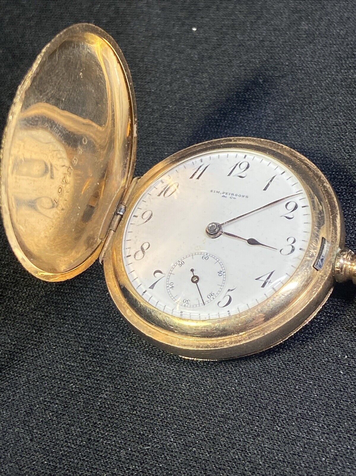 Vtg Rare Sim Peirson’s & Troy NY Pocket Watch Runs Late 1800’s Engraved 1909