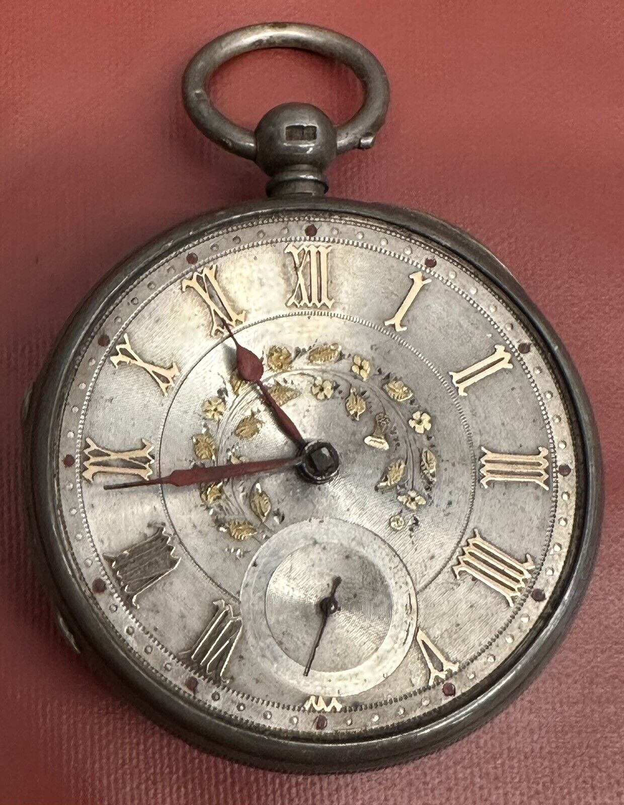 1800s Payne & Son Fusee Swing Out Sterling Silver Case Pocket Watch Gold Floral