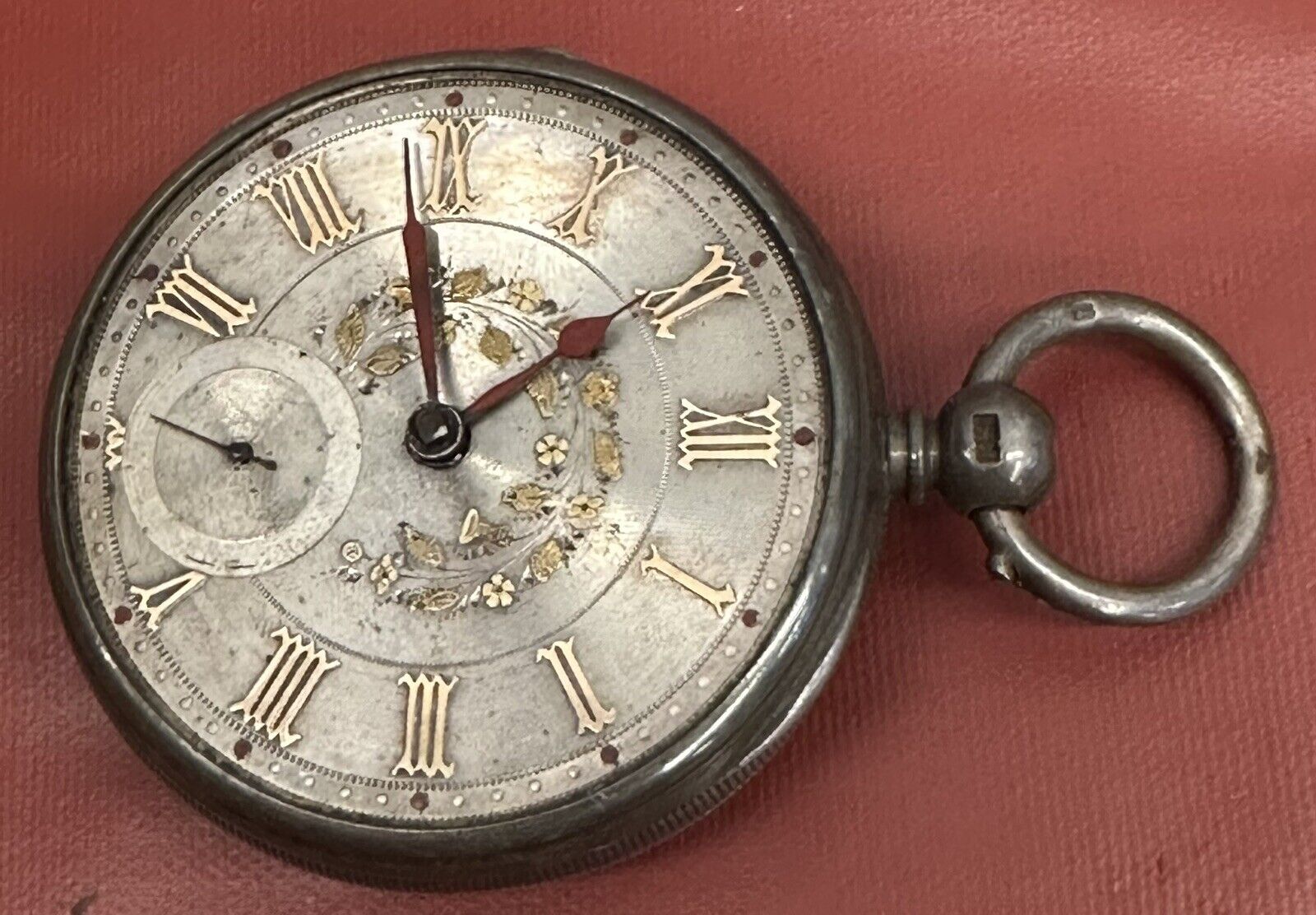 1800s Payne & Son Fusee Swing Out Sterling Silver Case Pocket Watch Gold Floral