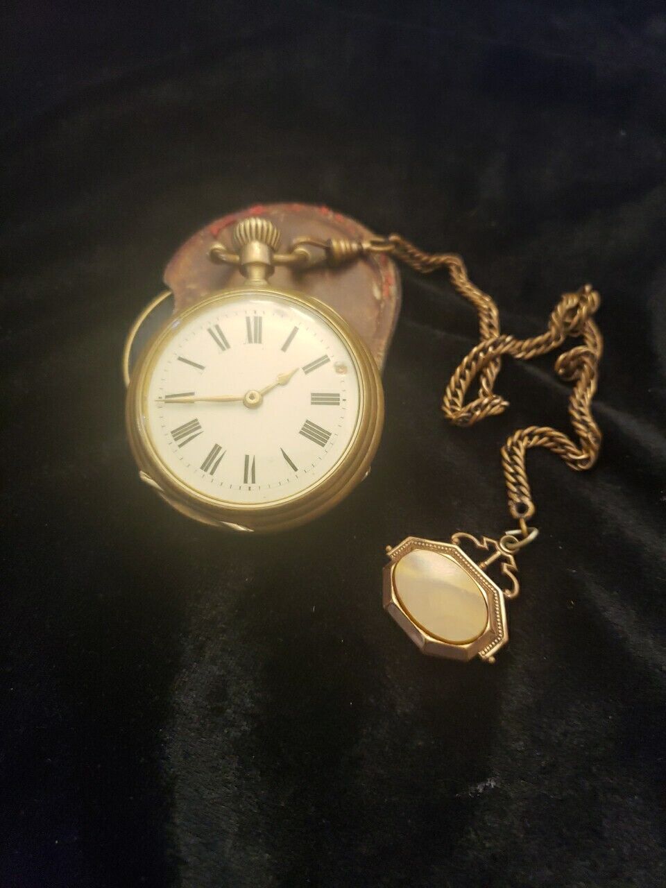 Vintage 1800's Hinged Case Pocket Watch With Fob And Glass Back Working Cond.