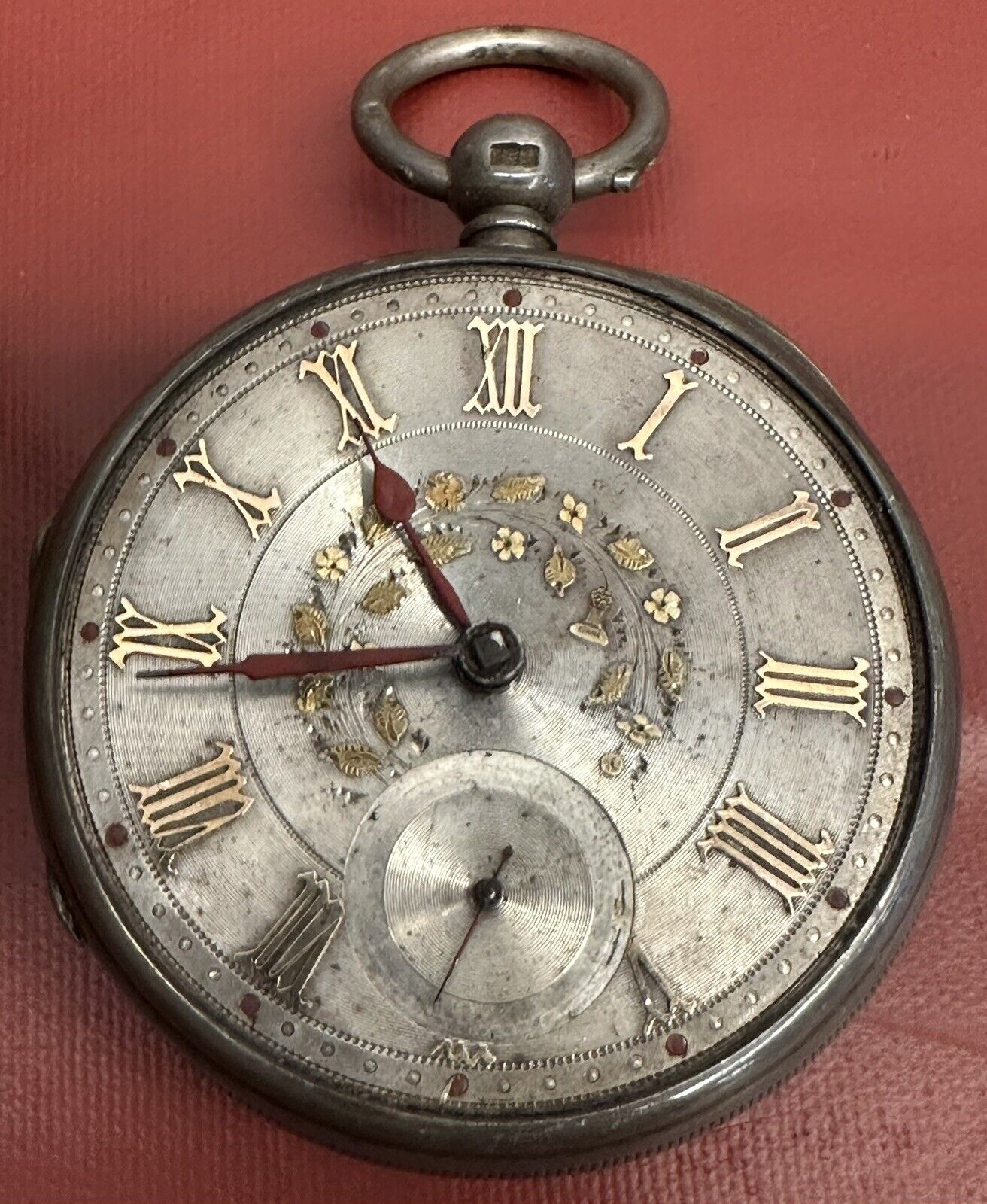 1800s Payne & Son Fusee Swing Out Sterling Silver Case Pocket Watch Gold Floral